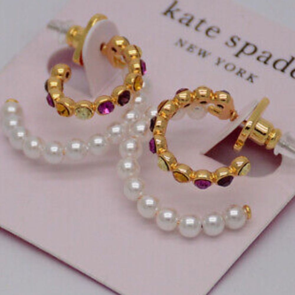 New Kate Spade Pearl Caviar Double Huggies - Picture 5 of 14